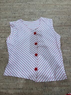 Vintage Red & White Striped Knit Button Front Sweater Vest Made in USA Medium